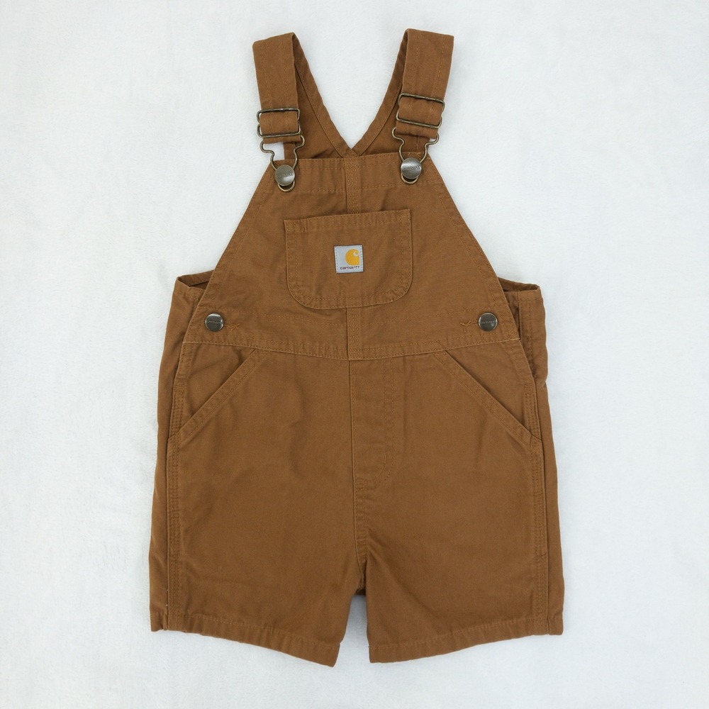 Carhartt Canvas Shortalls Kids Toddler 2T Brown Adjustable Bib Overalls Play